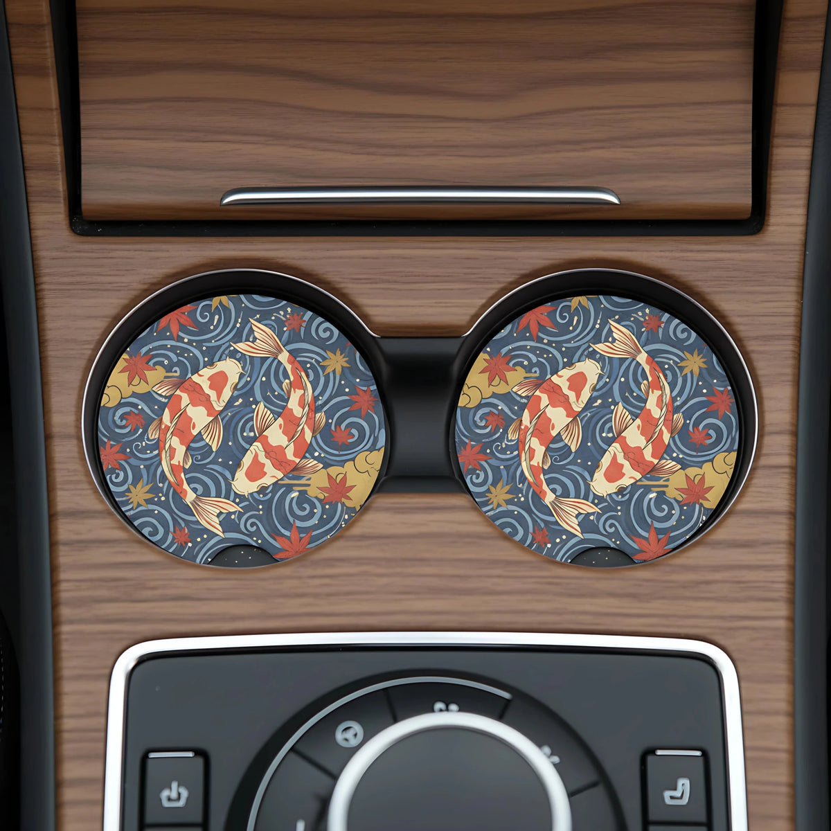 Koi Fish Swirl Car Coasters Set - Road Muse