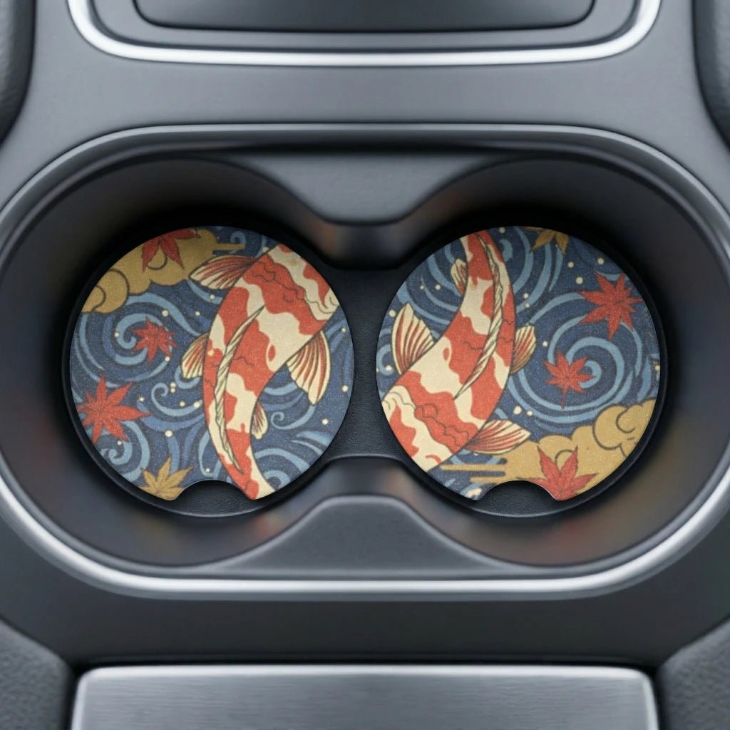 Koi Fish Swirl Car Coasters Set - Road Muse