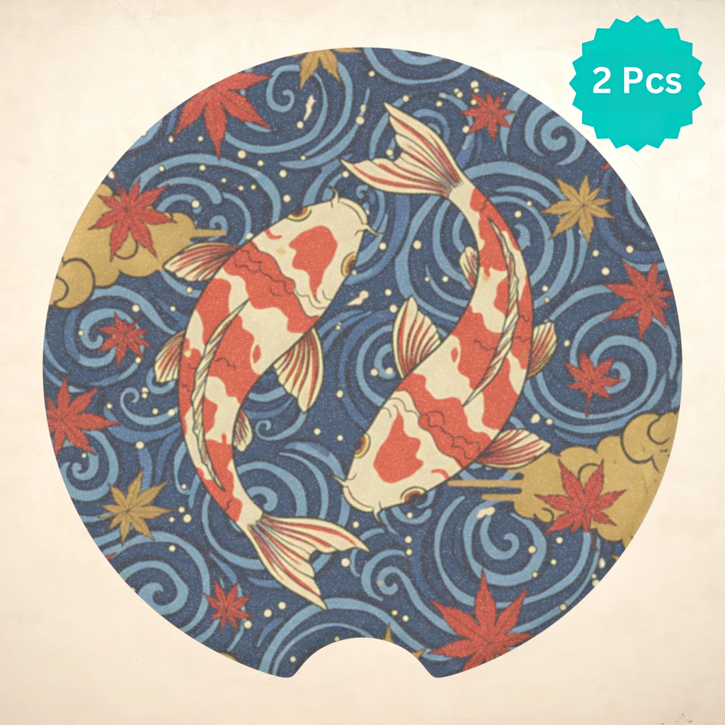 Koi Fish Swirl Car Coasters Set - Road Muse