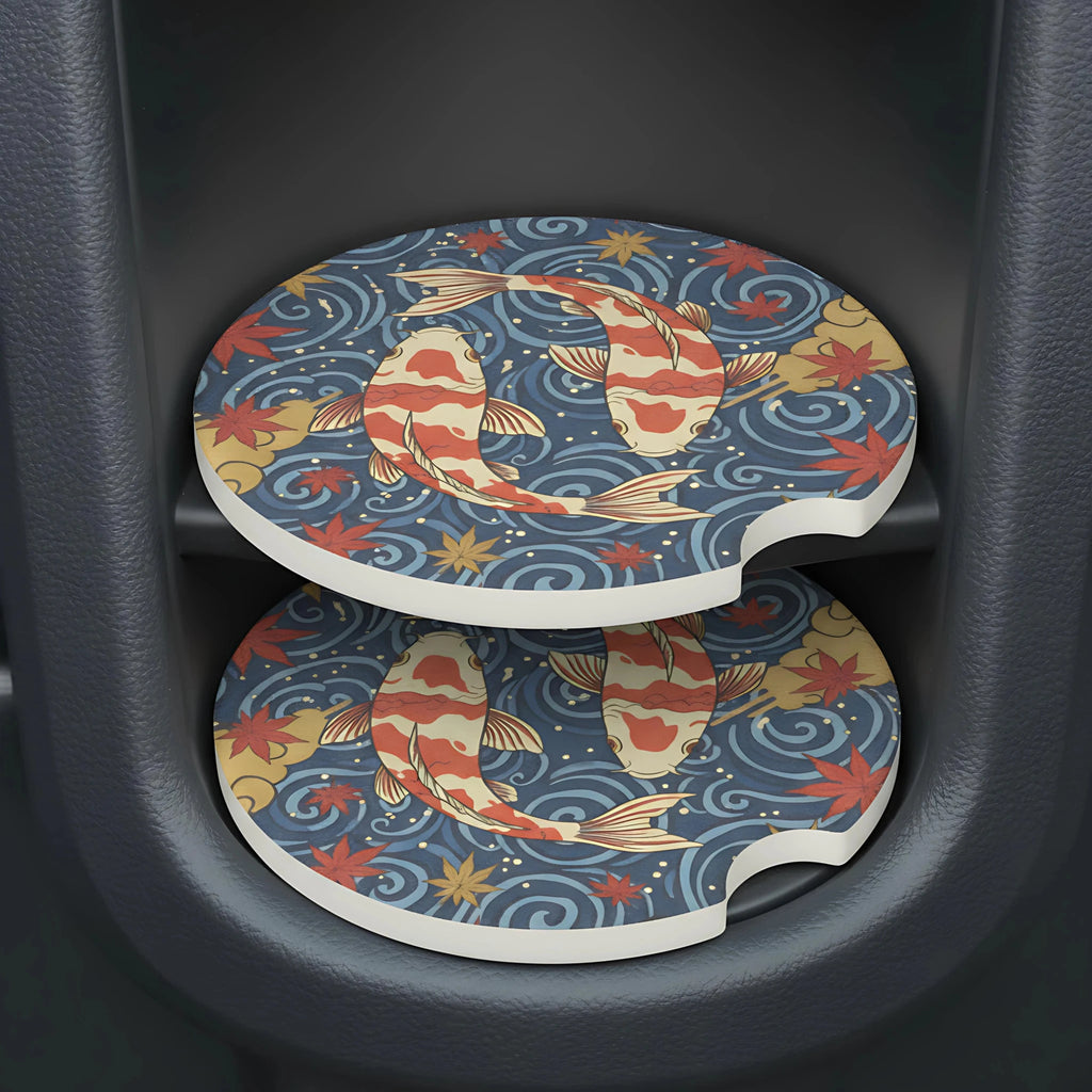 Koi Fish Swirl Car Coasters Set - Road Muse