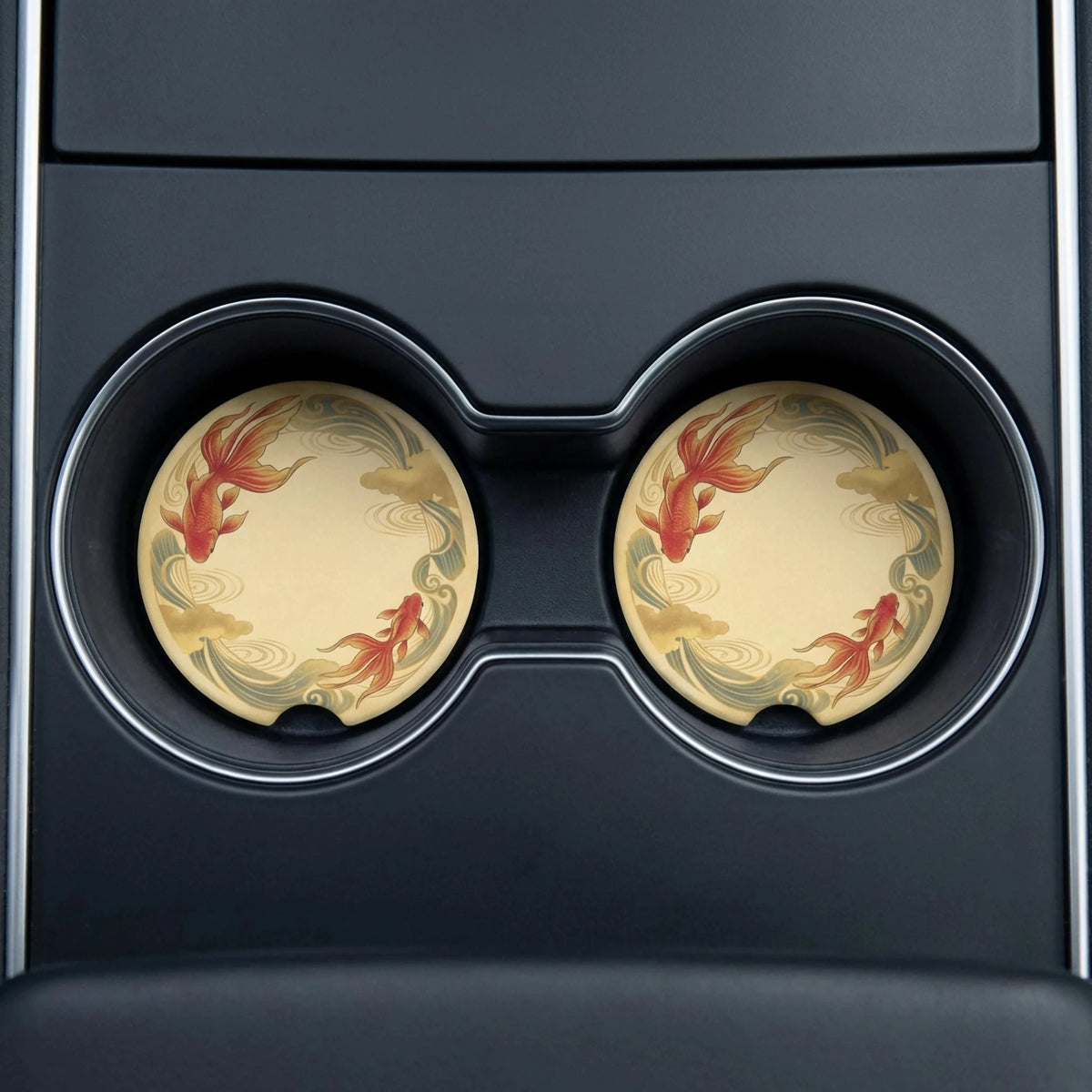 Koi Fish Wave Car Coasters Set - Road Muse