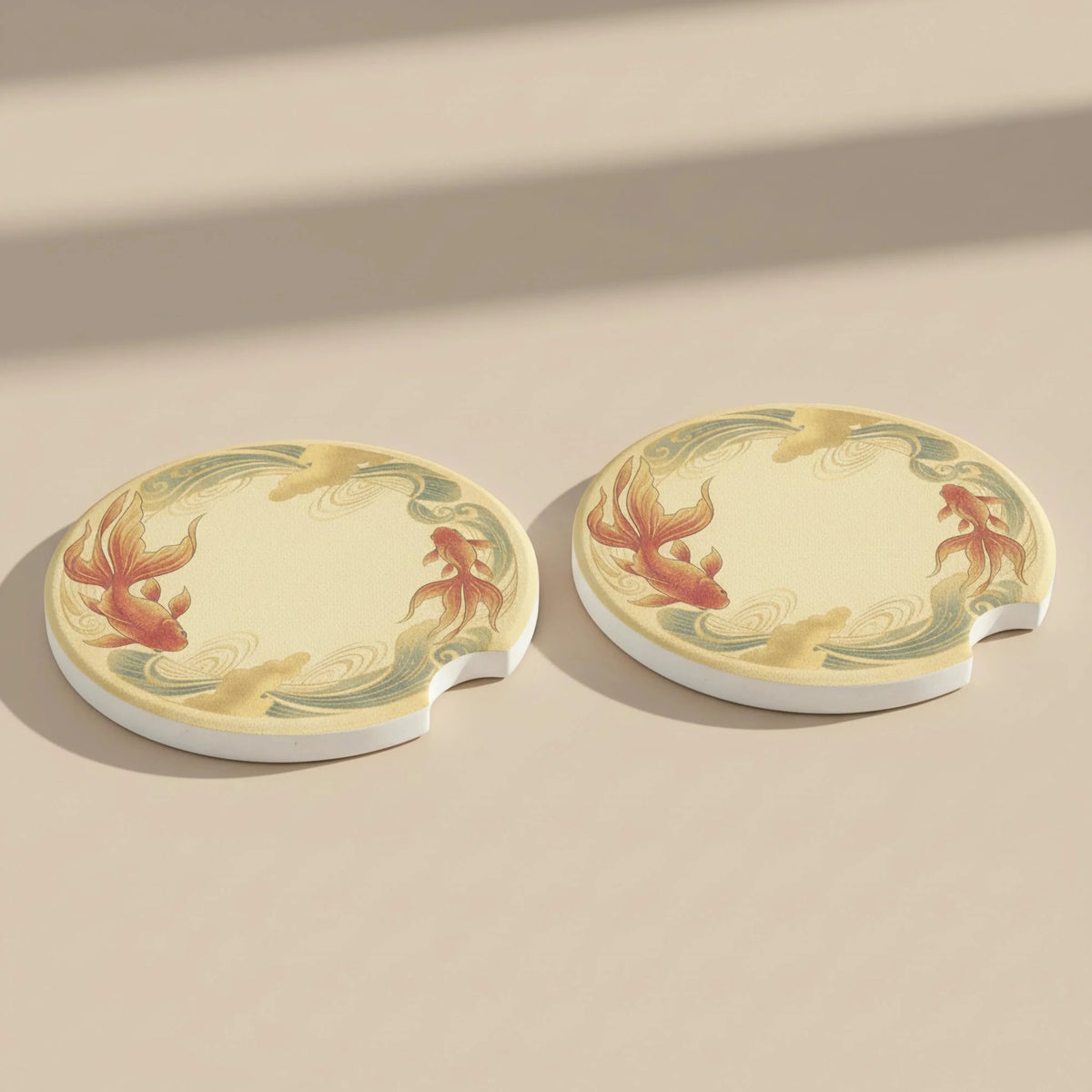 Koi Fish Wave Car Coasters Set - Road Muse
