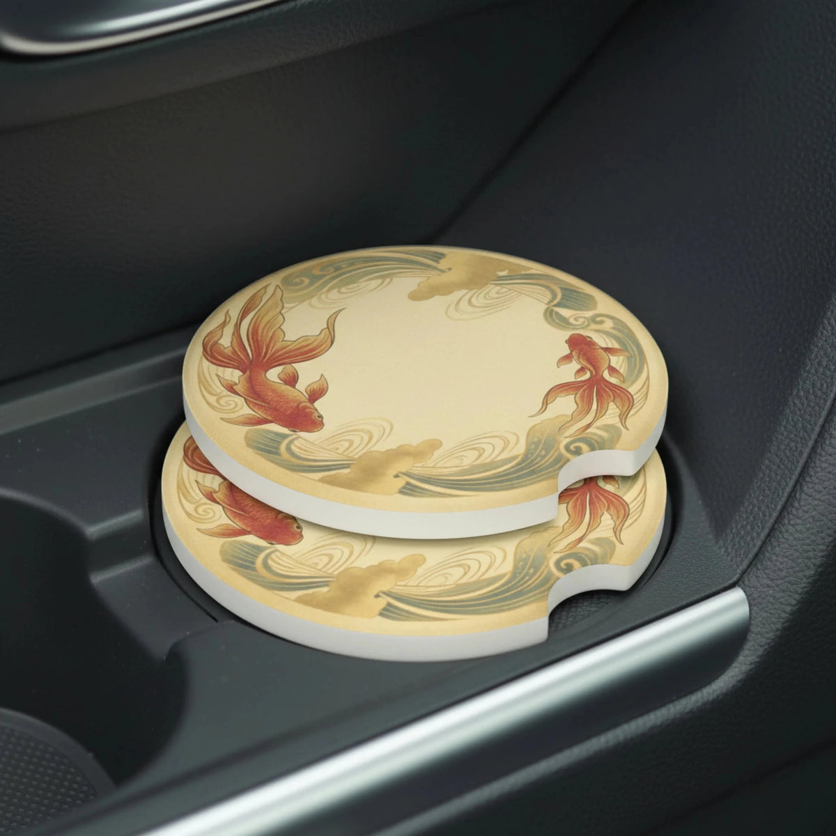 Koi Fish Wave Car Coasters Set - Road Muse
