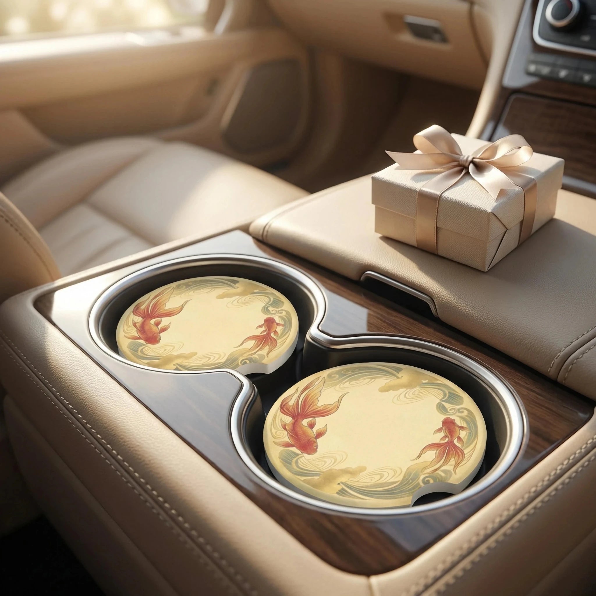 Koi Fish Wave Car Coasters Set - Road Muse