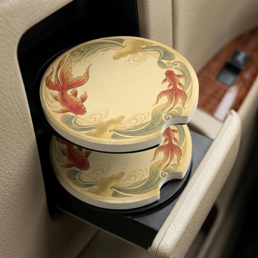 Koi Fish Wave Car Coasters Set - Road Muse