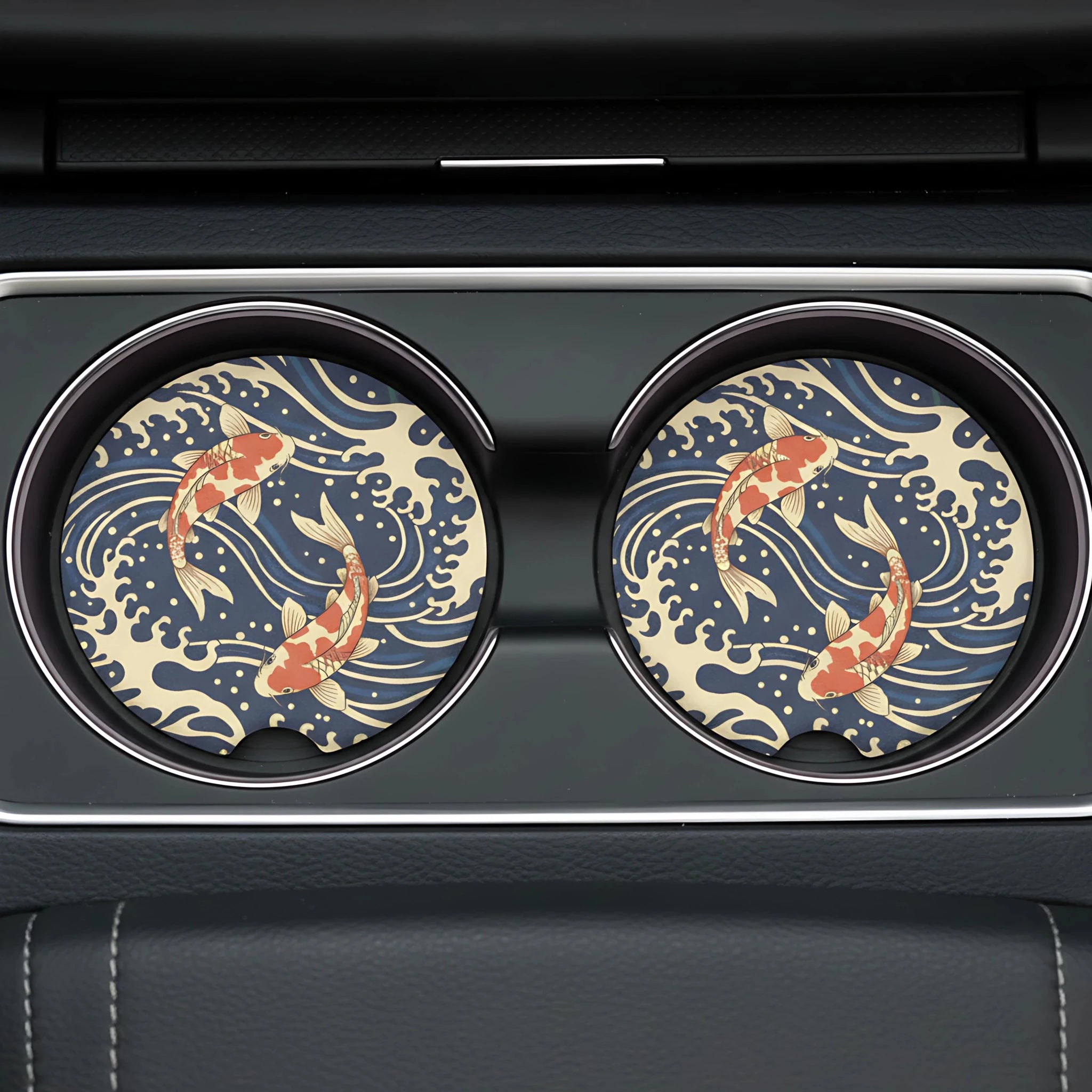 Koi Fish Waves Car Coasters Set - Road Muse