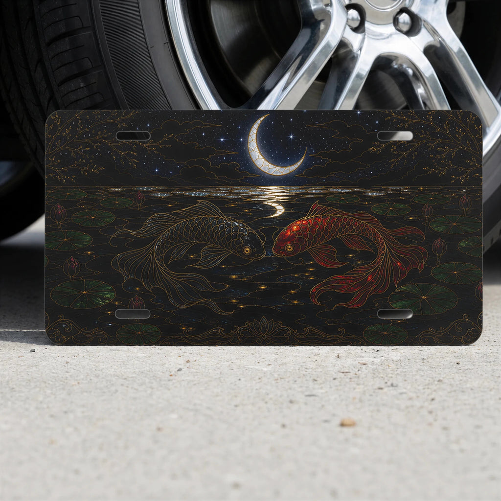 Koi Fish Yin Yang Crescent Moon Vanity Plate - Road Muse