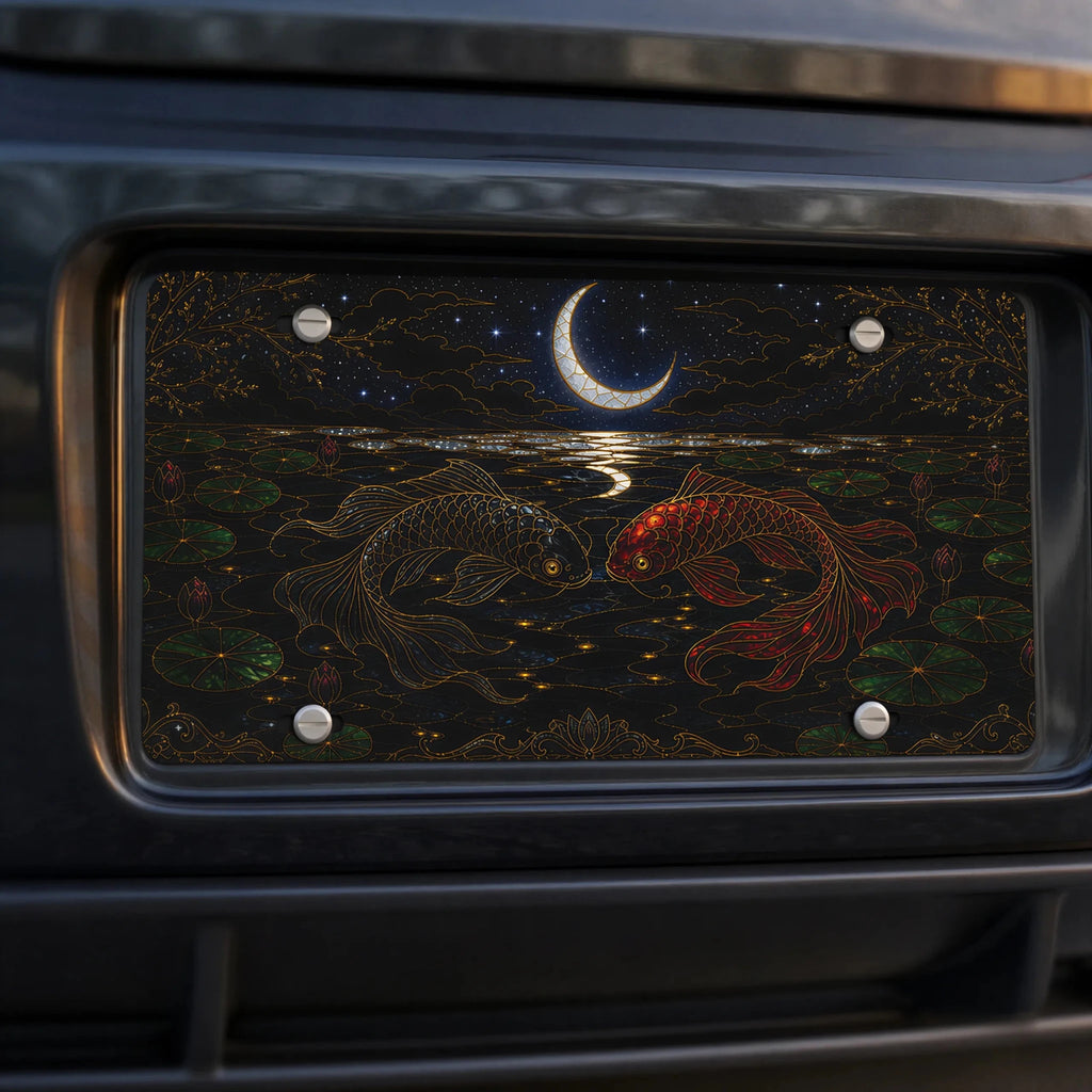 Koi Fish Yin Yang Crescent Moon Vanity Plate - Road Muse