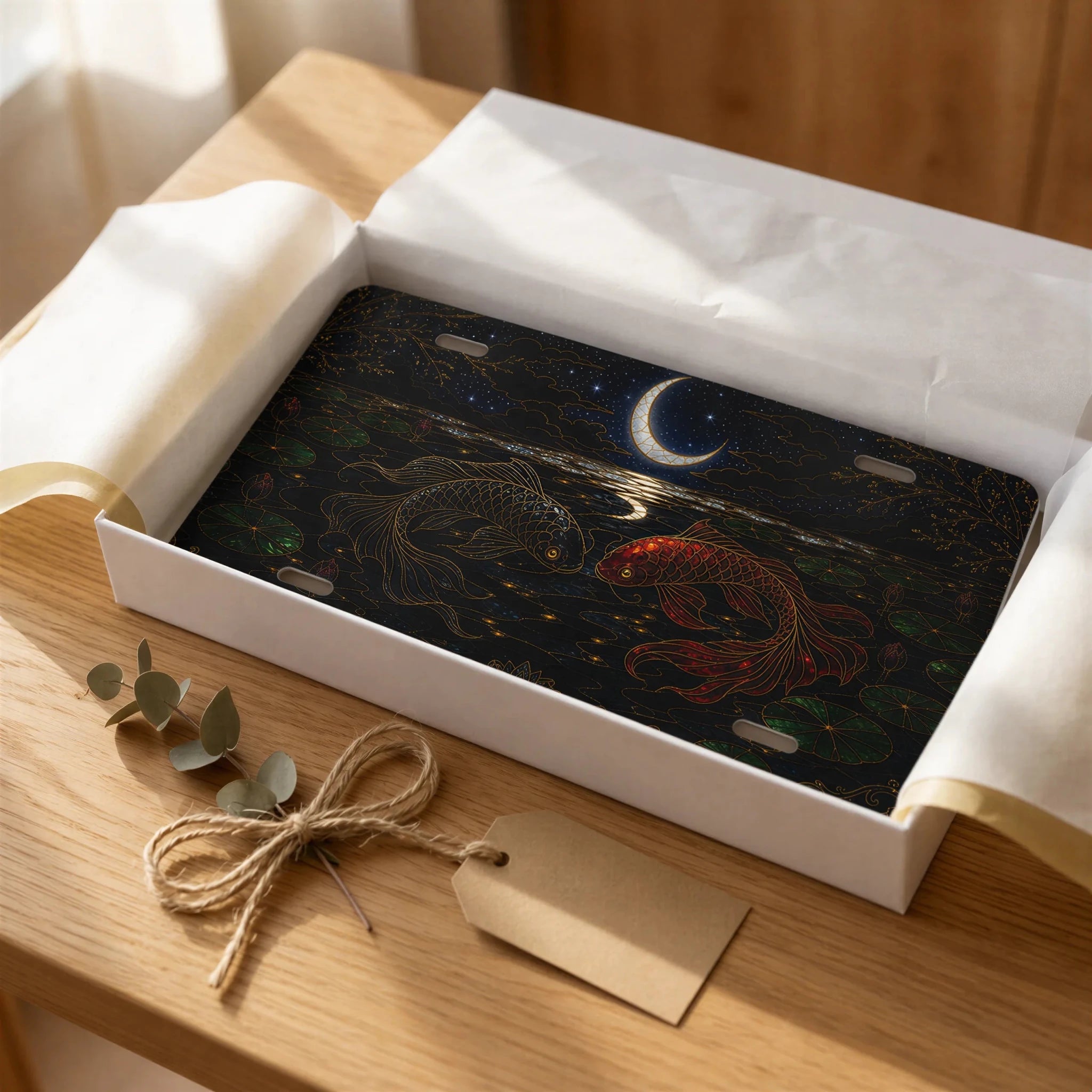 Koi Fish Yin Yang Crescent Moon Vanity Plate - Road Muse