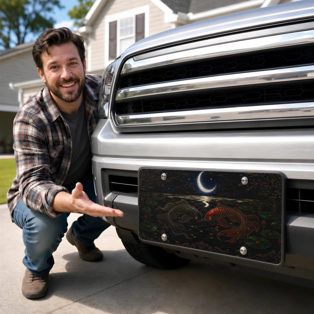 Koi Fish Yin Yang Crescent Moon Vanity Plate - Road Muse