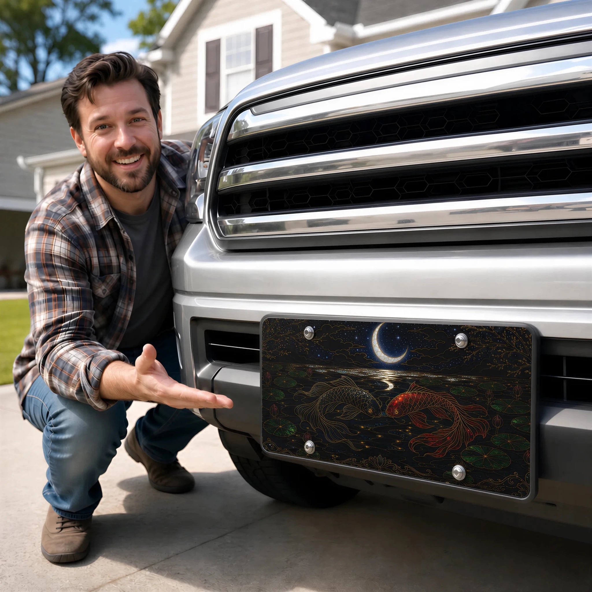 Koi Fish Yin Yang Crescent Moon Vanity Plate - Road Muse