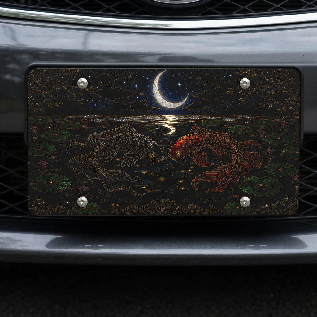 Koi Fish Yin Yang Crescent Moon Vanity Plate - Road Muse