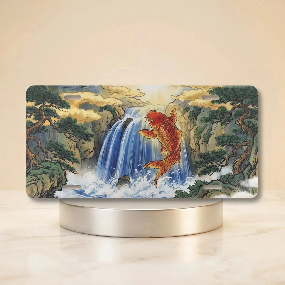Koi Jumping Waterfall Vanity Plate - Road Muse