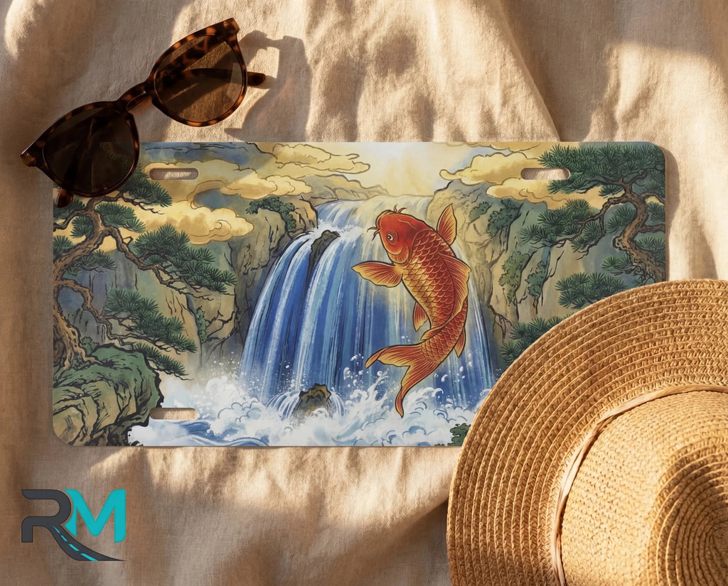 Koi Jumping Waterfall Vanity Plate - Road Muse