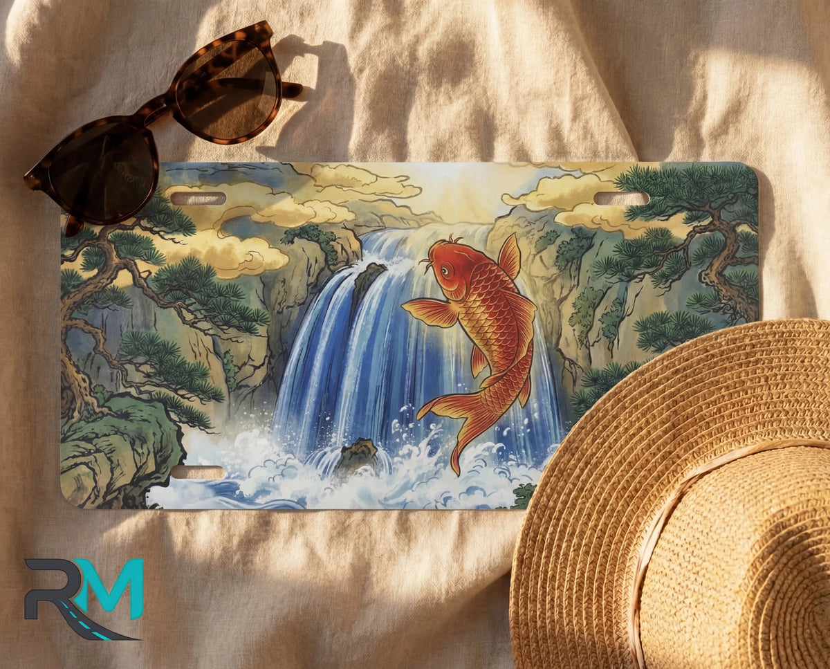 Koi Jumping Waterfall Vanity Plate - Road Muse
