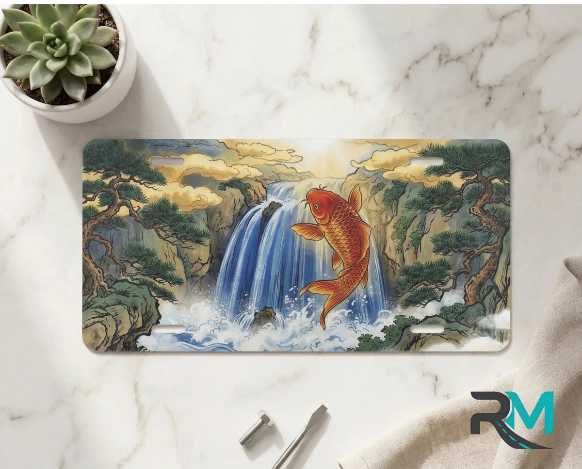 Koi Jumping Waterfall Vanity Plate - Road Muse