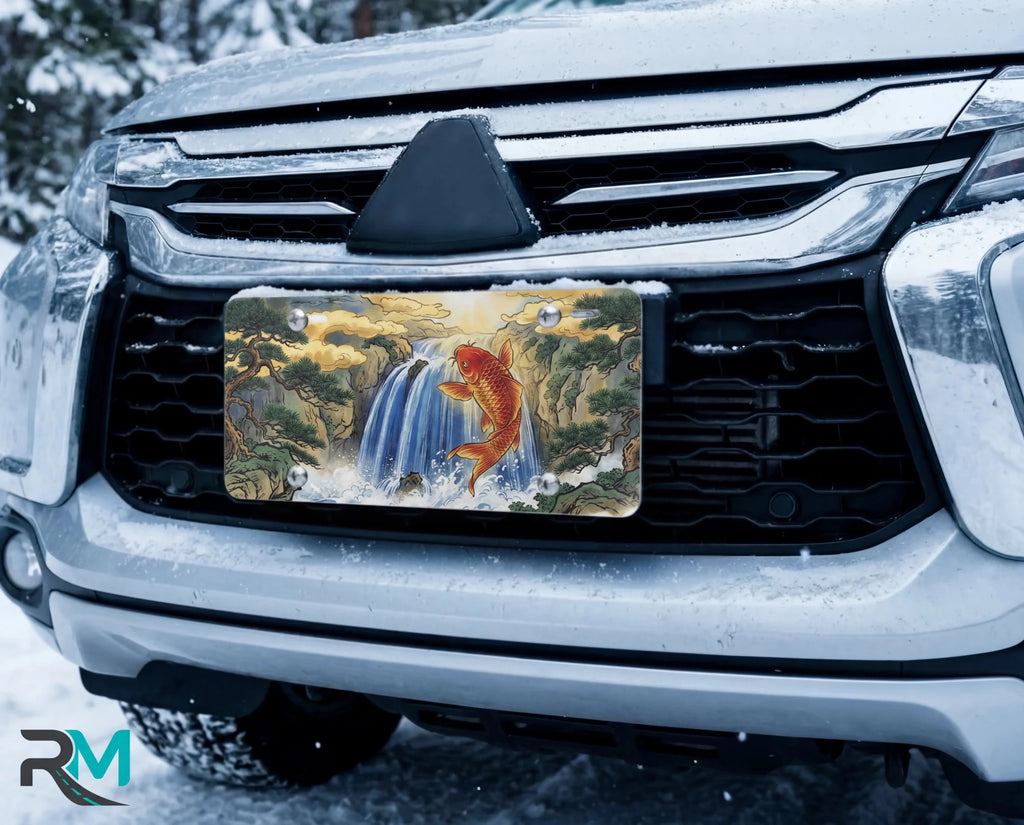 Koi Jumping Waterfall Vanity Plate - Road Muse