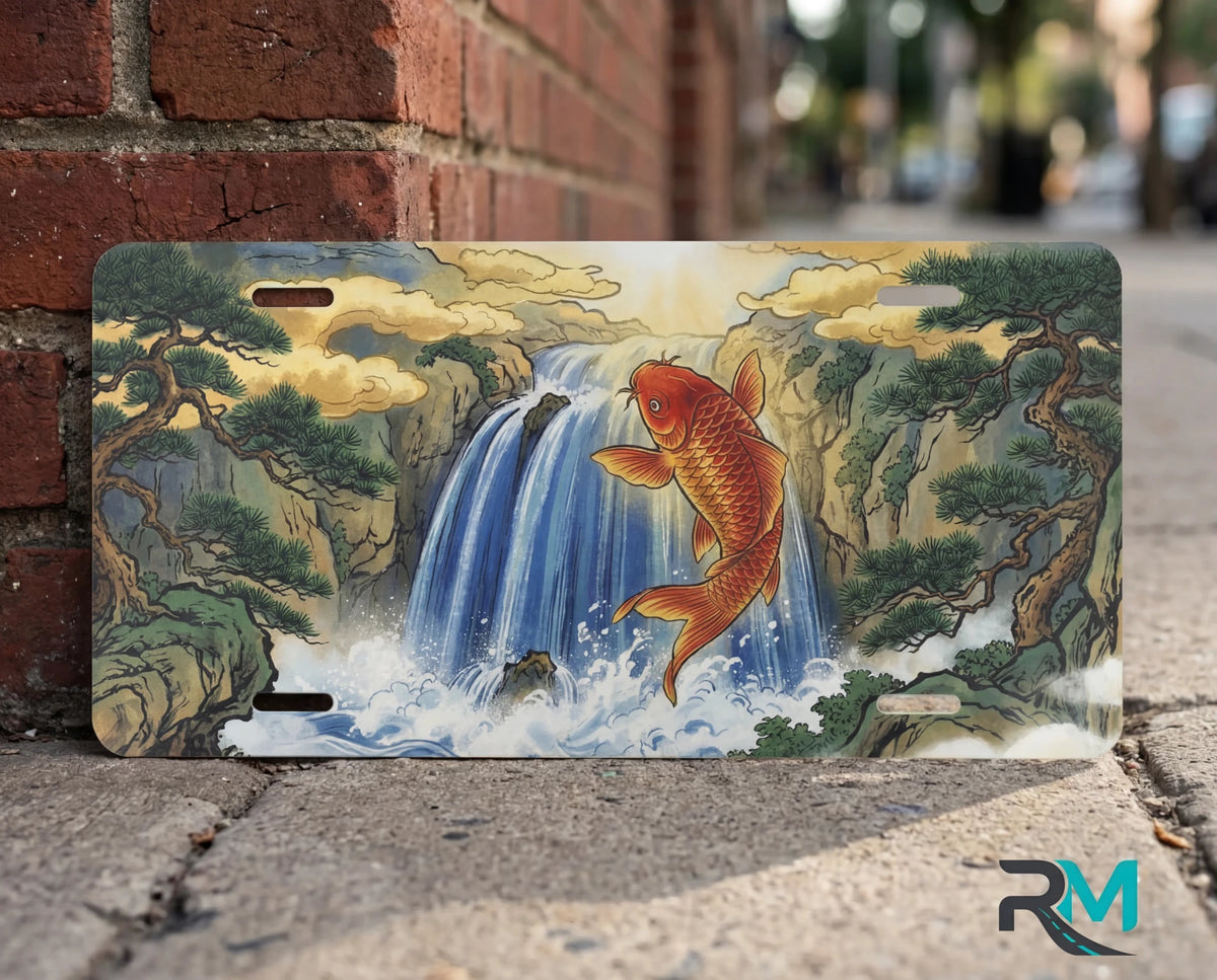 Koi Jumping Waterfall Vanity Plate - Road Muse