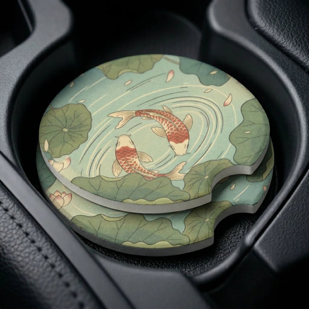 Koi Pond Car Coasters Set - Road Muse
