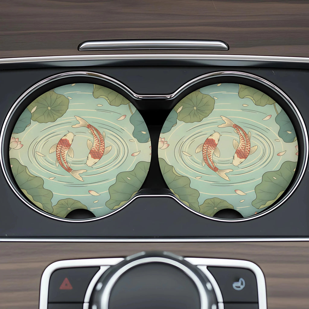 Koi Pond Car Coasters Set - Road Muse
