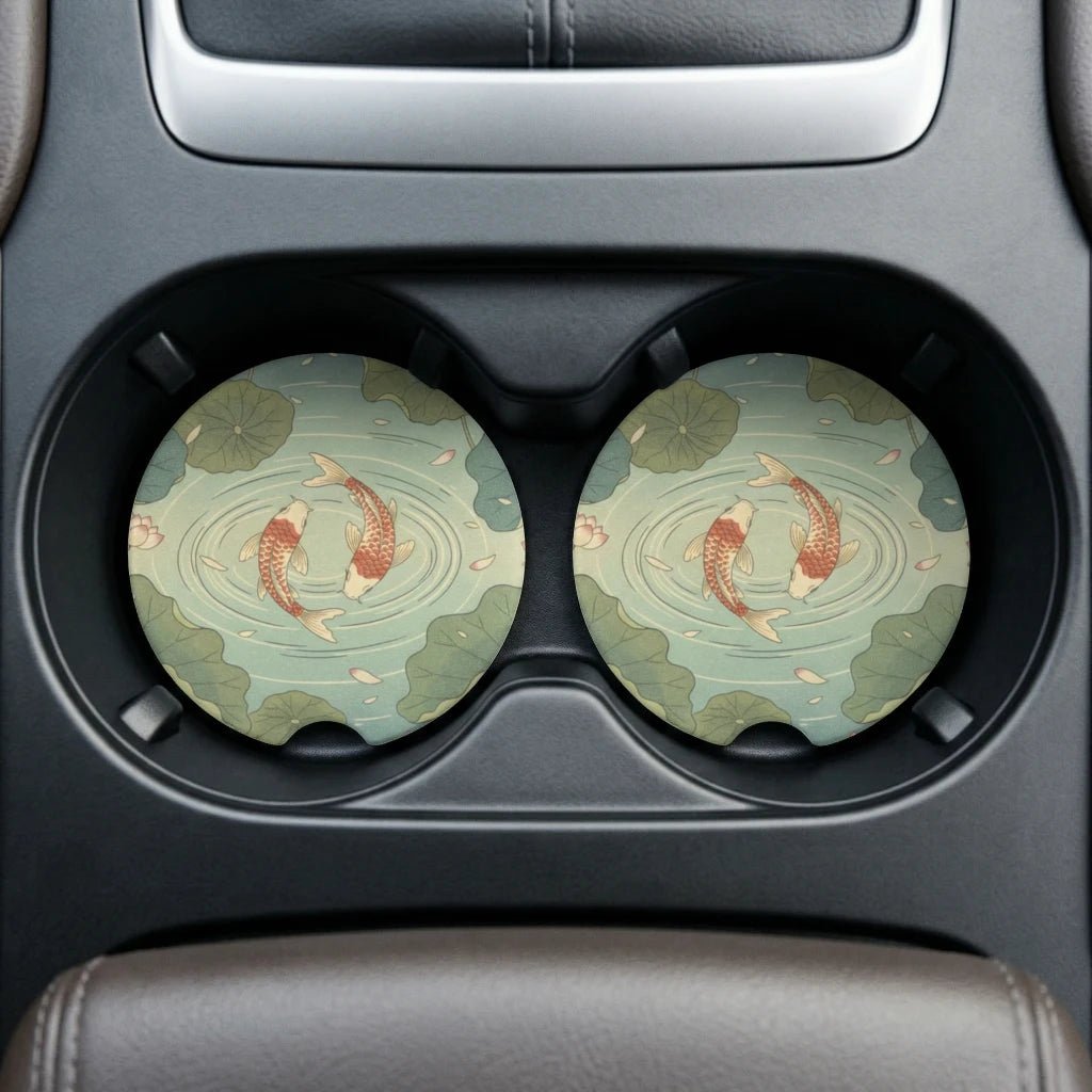 Koi Pond Car Coasters Set - Road Muse