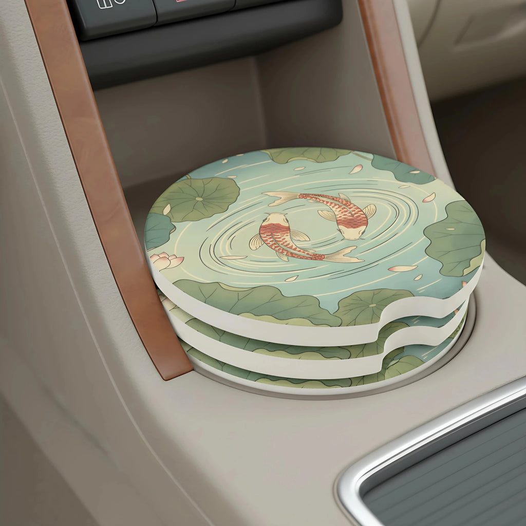 Koi Pond Car Coasters Set - Road Muse