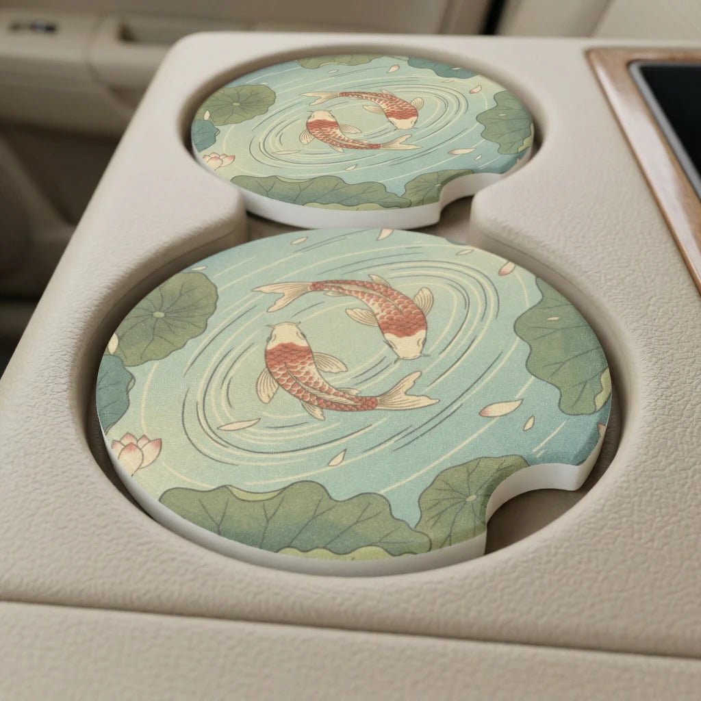 Koi Pond Car Coasters Set - Road Muse