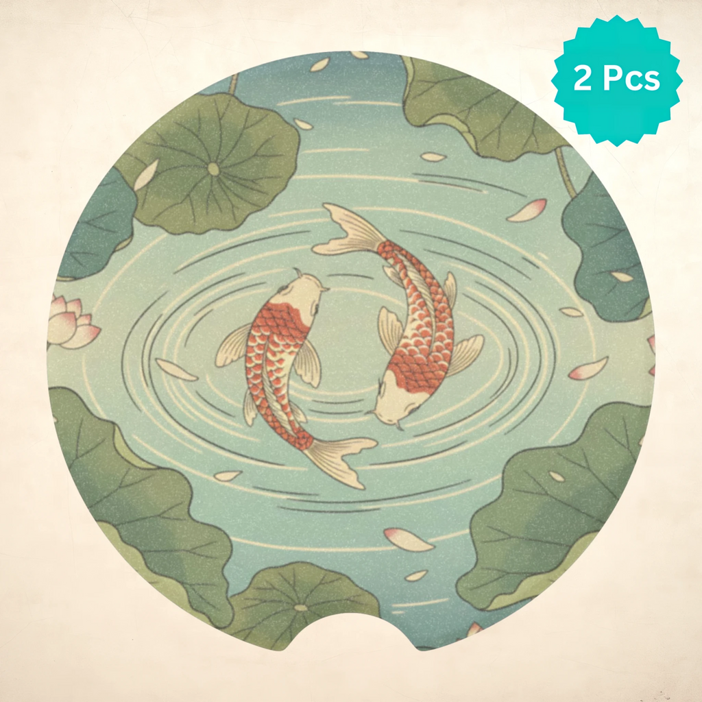 Koi Pond Car Coasters Set - Road Muse
