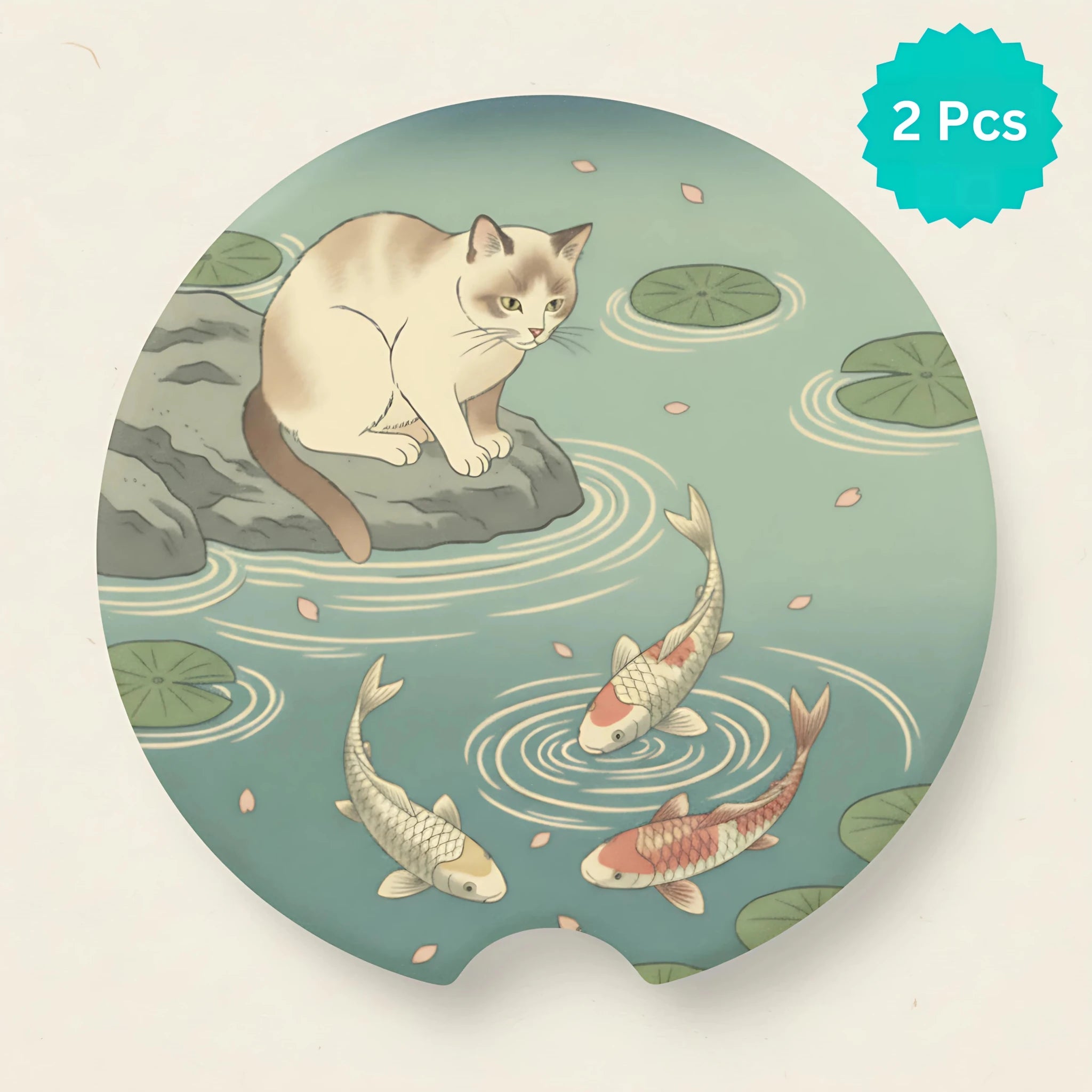 Koi Pond Cat Car Coasters Set - Road Muse
