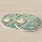 Koi Pond Cat Car Coasters Set - Road Muse
