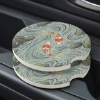 Koi Pond Illustration Car Coasters Set - Road Muse