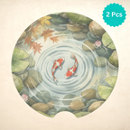 Koi Pond Illustration Soapstone Car Coasters Set - Road Muse