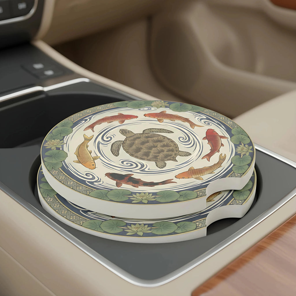 Koi Turtle Wave Car Coasters Set - Road Muse