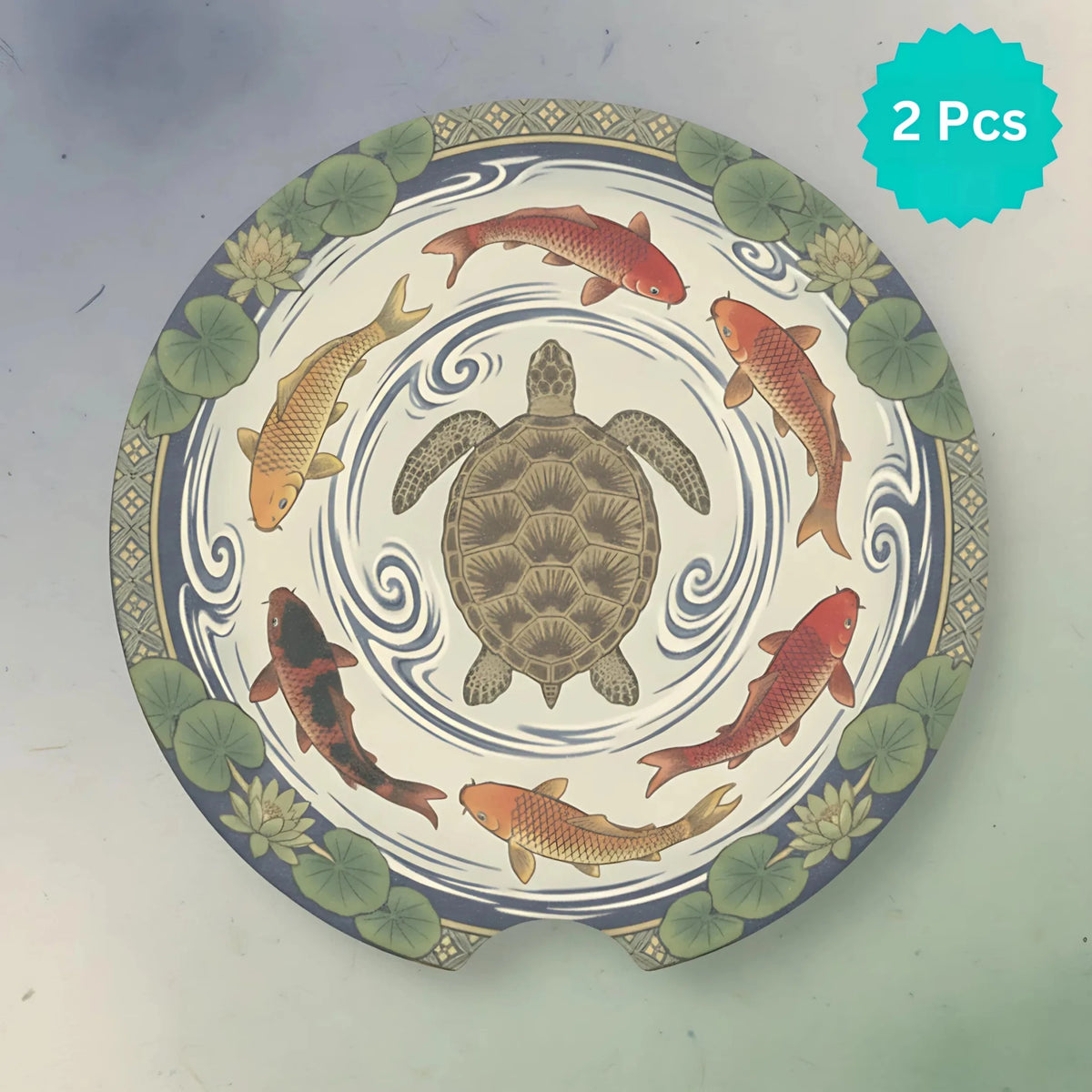 Koi Turtle Wave Car Coasters Set - Road Muse