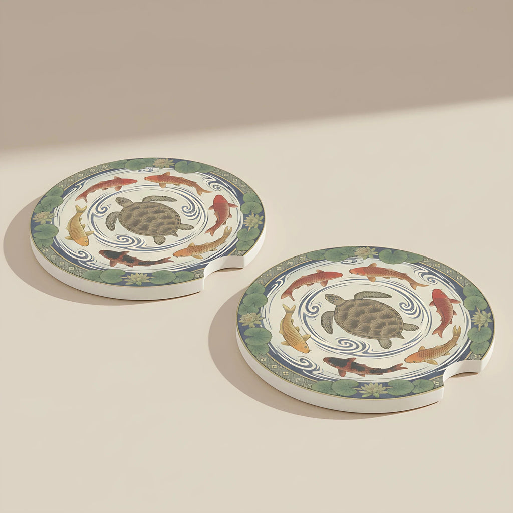 Koi Turtle Wave Car Coasters Set - Road Muse