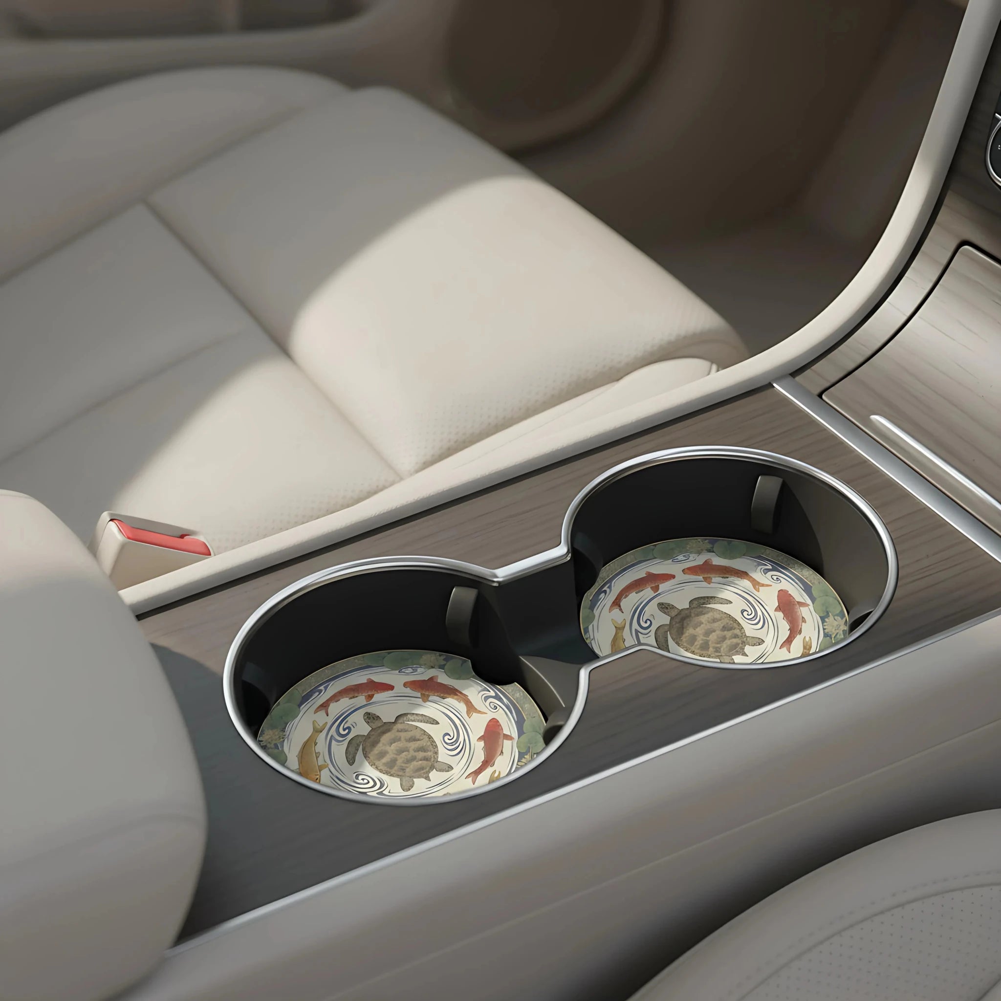 Koi Turtle Wave Car Coasters Set - Road Muse