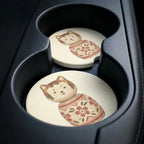 Kokeshi Cat Floral Car Coasters Set - Road Muse