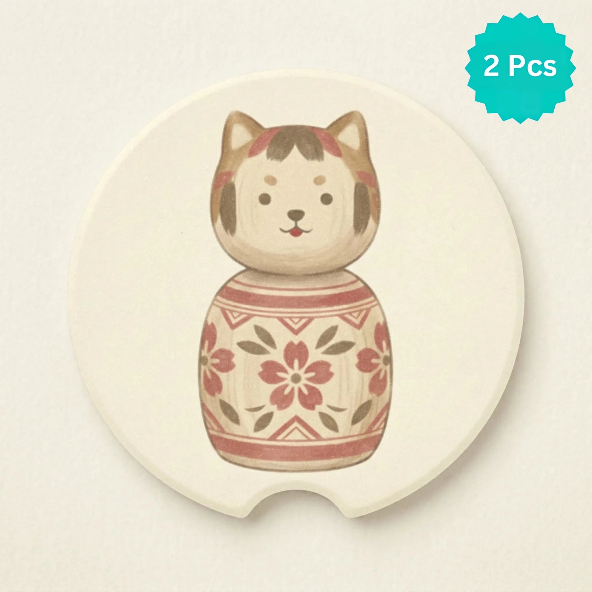 Kokeshi Cat Floral Car Coasters Set - Road Muse