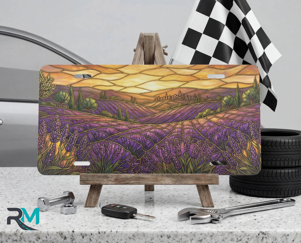 Lavender Field Sunset Vanity Plate - Road Muse