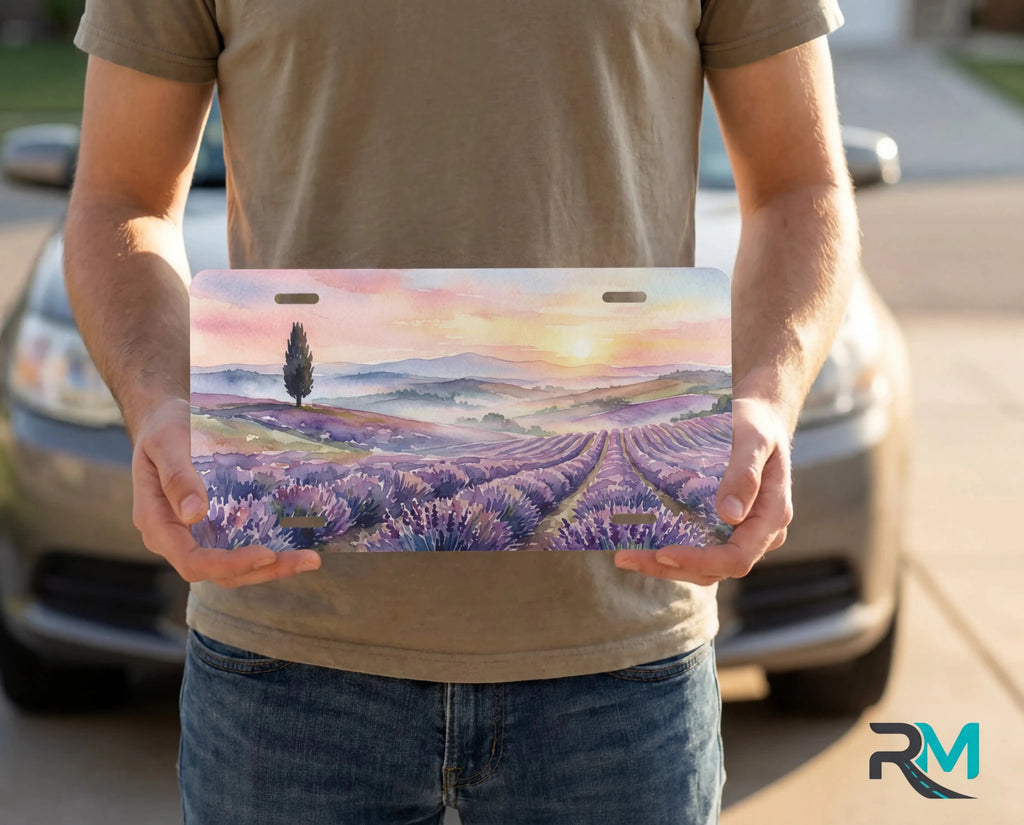Lavender Field Sunset Vanity Plate - Road Muse