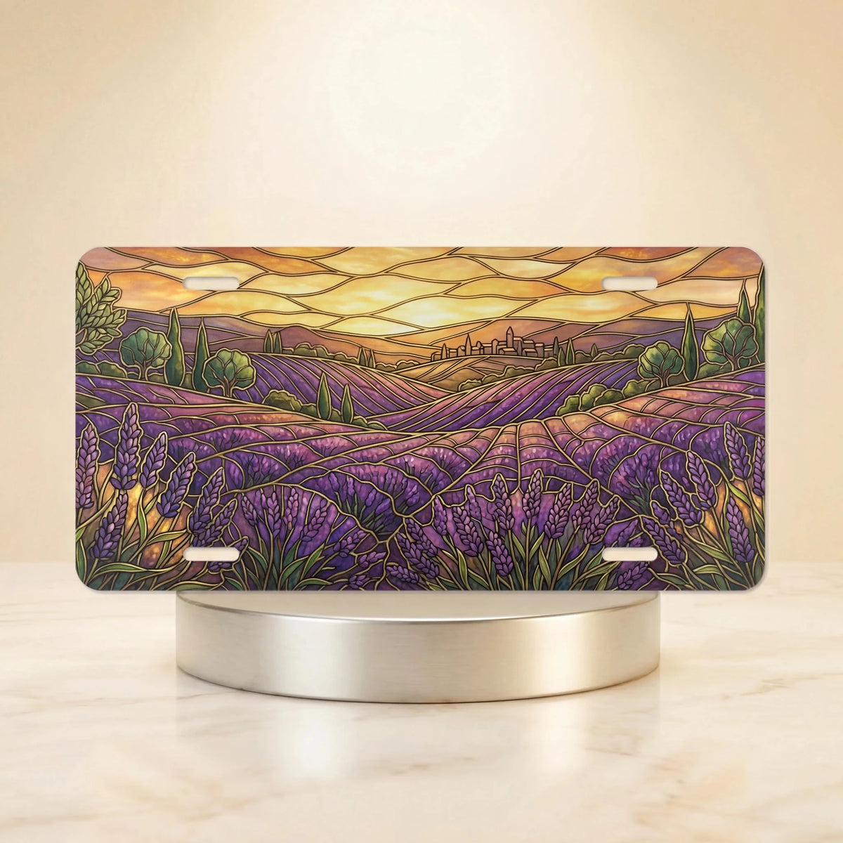 Lavender Field Sunset Vanity Plate - Road Muse