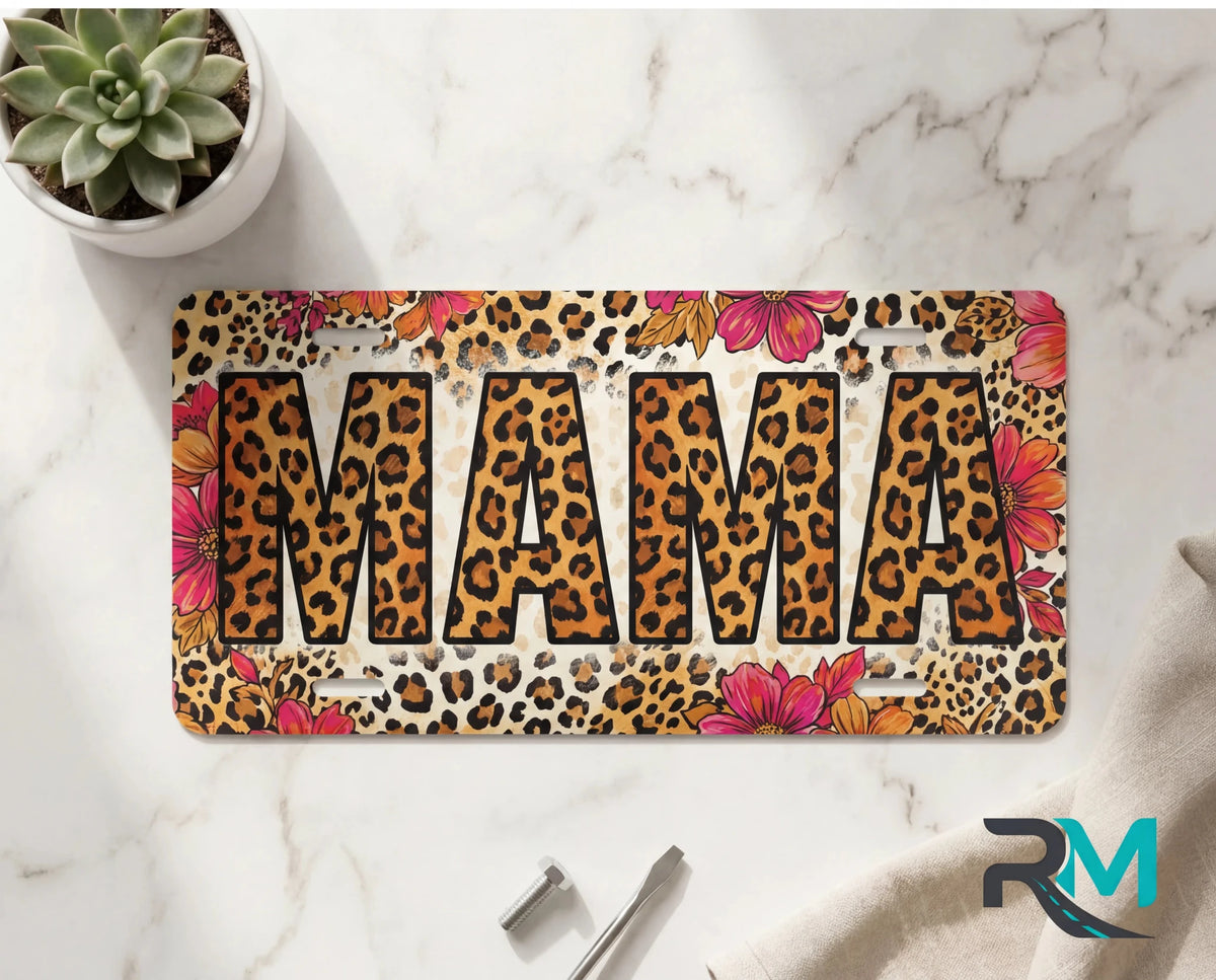 Leopard Floral Mama Bold Vanity Plate - Road Muse