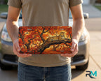 Leopard in Autumn Trees Vanity Plate - Road Muse