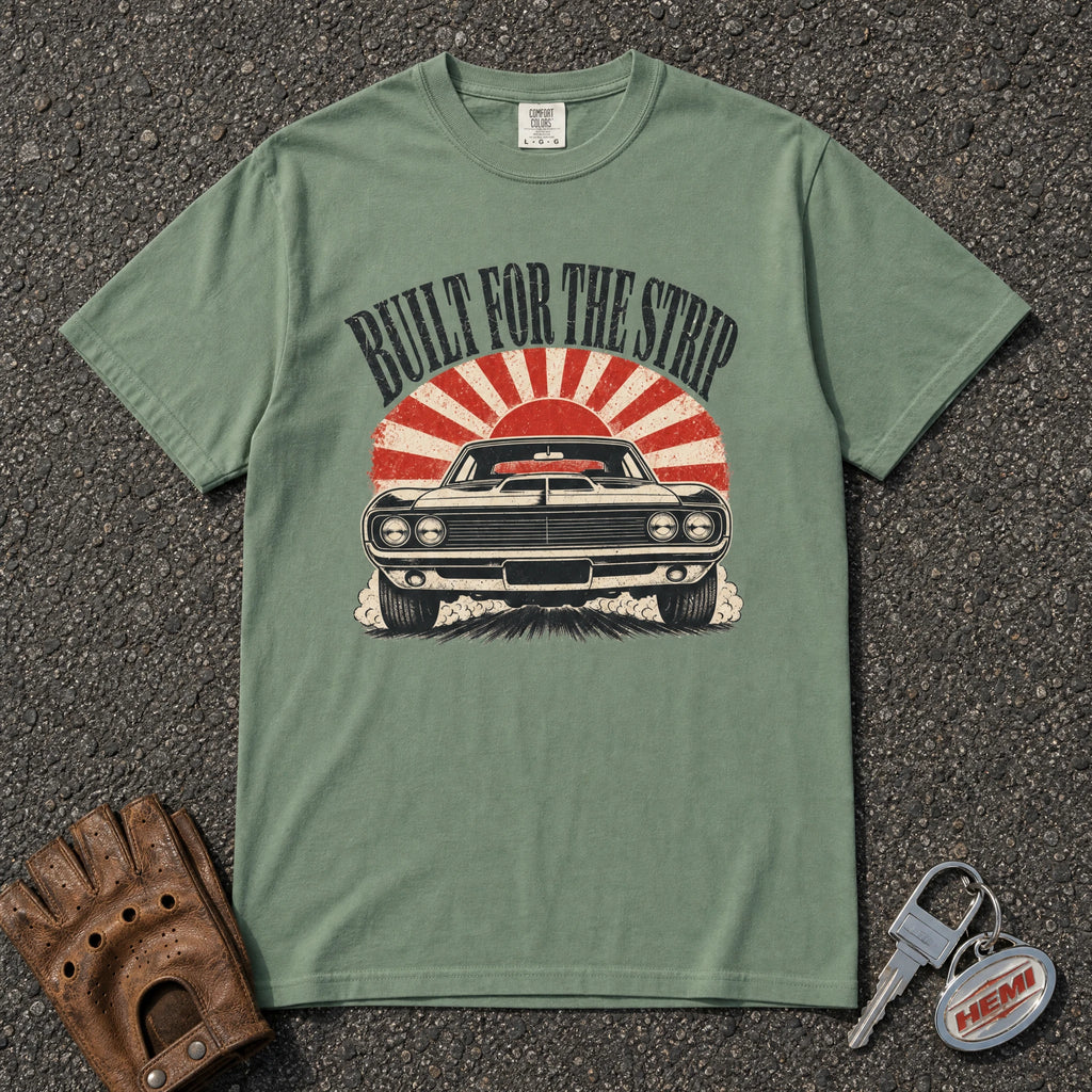 light green built for the strip hot rod tee — retro sunburst drag racing comfort colors shirt