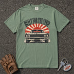 light green built for the strip hot rod tee — retro sunburst drag racing comfort colors shirt