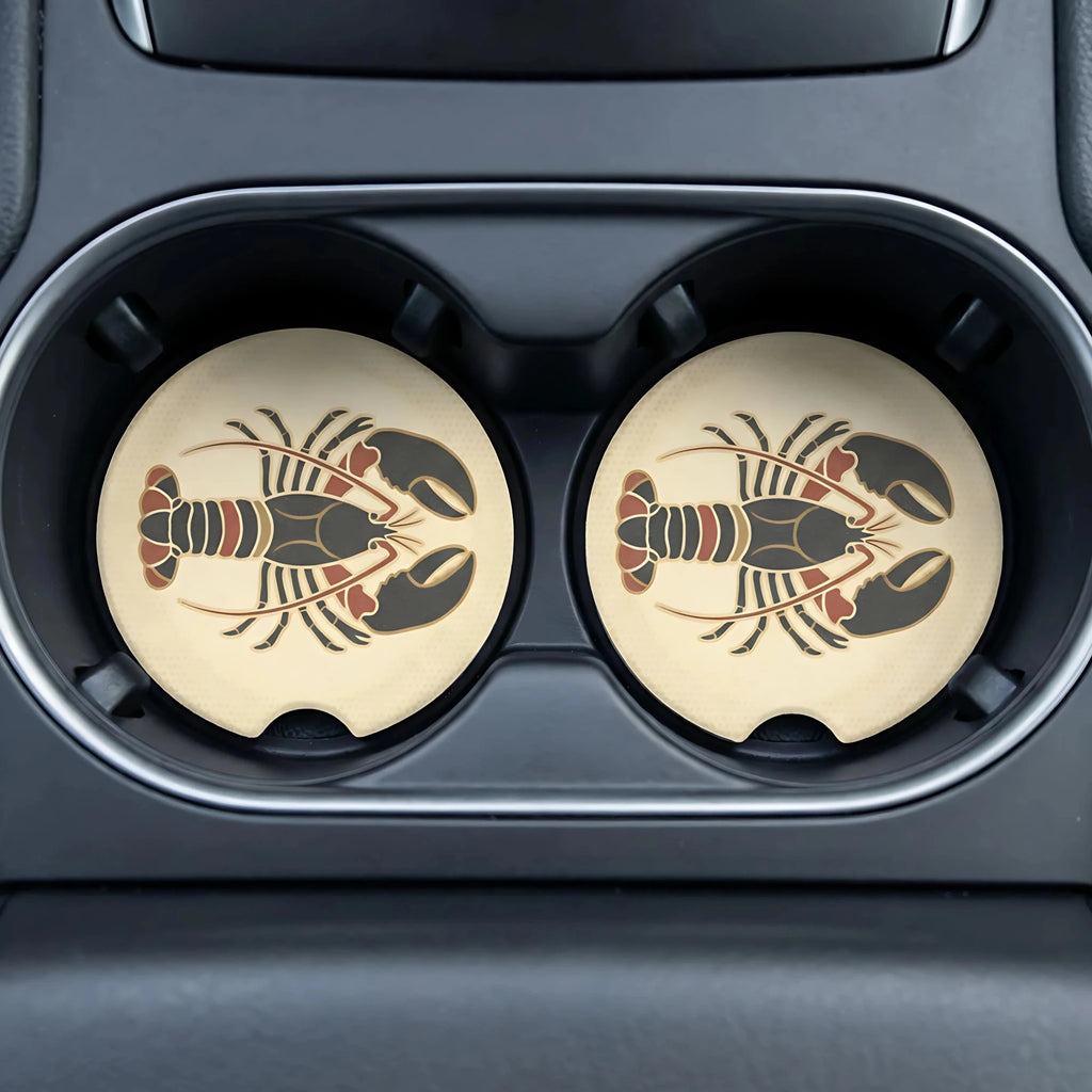 Lobster Illustration Car Coasters Set - Road Muse
