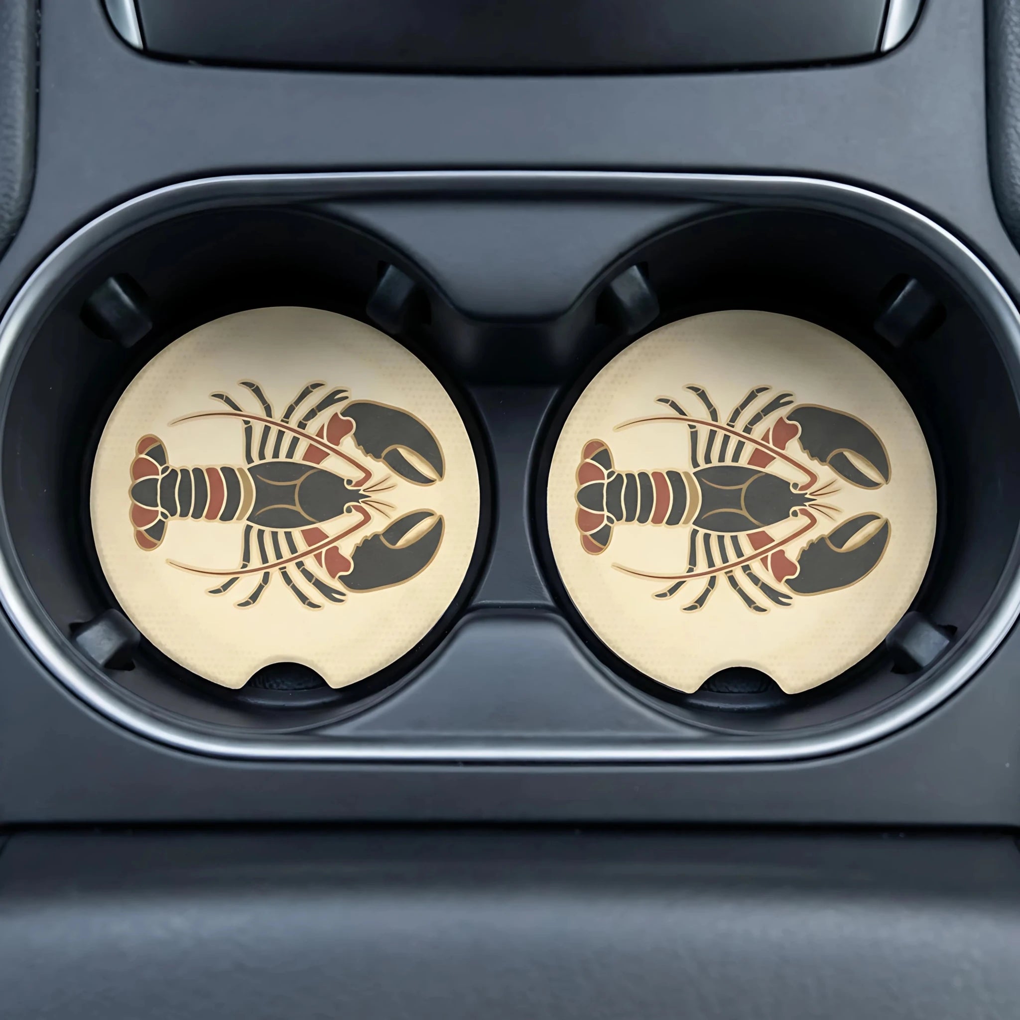 Lobster Illustration Car Coasters Set - Road Muse