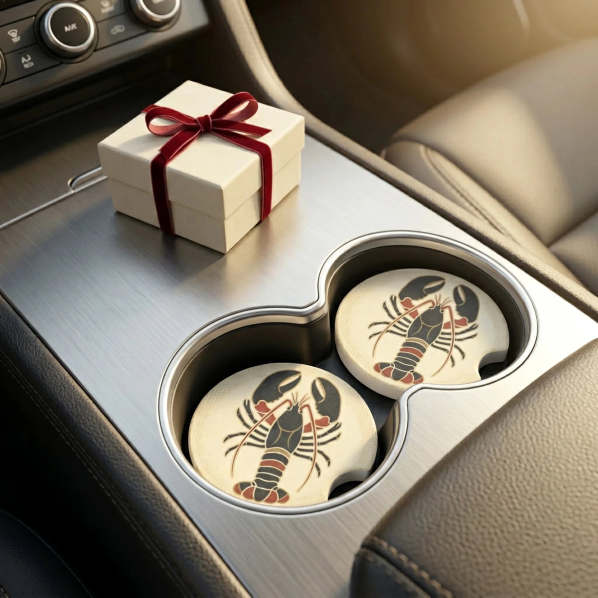 Lobster Illustration Car Coasters Set - Road Muse