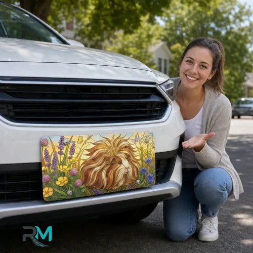 Longhaired Guinea Pig Floral Meadow Vanity Plate - Road Muse