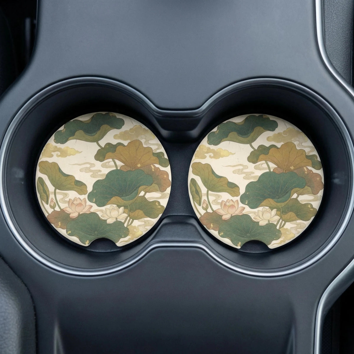 Lotus Pond Car Coasters Set - Road Muse